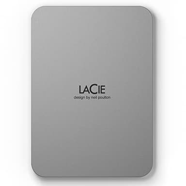 LaCie Mobile Drive Moon, 1TB, Unità disco portatile esterna, Argento, USB-C 3.2, per PC e Mac, riciclata post consumo, con piano Tutte le applicazioni di Adobe e servizi Rescue (STLP1000400)