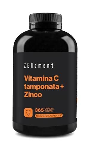 Vitamina C Tamponata con Zinco - pH Neutro, Delicato per lo Stomaco - 365 Capsule Vegane - 1000mg Vitamina C + 10mg Zinco (Bisglicinato) per Dose - Per il Sistema Immunitario