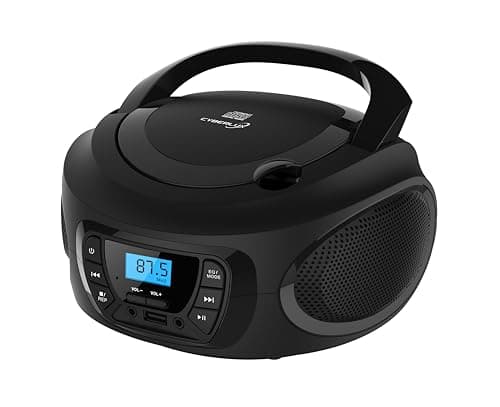 Boombox - Lettore CD portatile - CD/CD-R - USB - Radio FM - Ingresso AUX-IN - Presa per cuffie - radio bambini - radio CD - stereo - sistema compatto (cavaliere nero, nero)