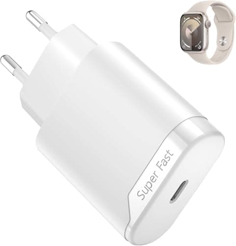 Spina Caricatore per Apple Watch SE 10, Compatibile con iWatch Series 9, 8, 7, 6, 5, 4, 3, 2, Caricabatterie Rapido 20W con Alimentatore Spinotto USB C