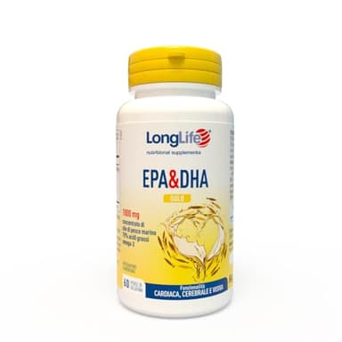LongLife® EPA&DHA Gold | Alto dosaggio | Olio di pesce 2000mg, omega 3 1400mg, EPA 800mg & DHA 400mg | Certificato IFOS | Benessere cuore, vista, cerebrale | Fino 2 mesi di trattamento | Senza glutine