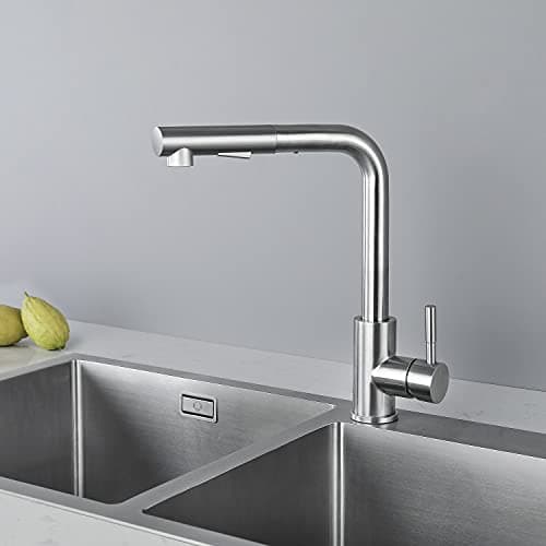 CECIPA Rubinetto Cucina con Doccetta Estraibile, Miscelatore in Acciaio Inox con Bocca Alta, Girevole a 360°, X203S