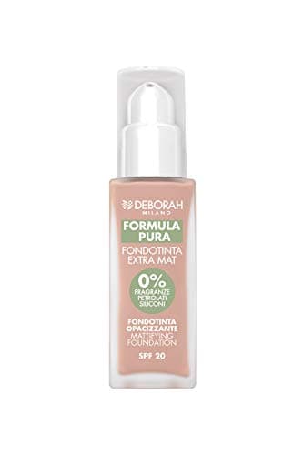 Deborah Fondotinta Extra Mat Formula Pura N.01 Fair SPF20, Senza Parabeni, con Attivi Anti-Sebo e Anti-Shine per un Finish Extra Opaco e Pori minimizzati