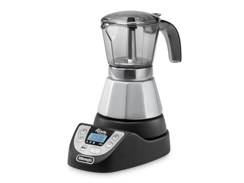 De'Longhi Alicia PLUS EMKP42.B Caffettiera Moka Elettrica 2-4 Tazze, Caffè caldo per 30 minuti, Spegnimento automatico, Risparmio energetico, Facile da usare e da pulire, Nero/Argento