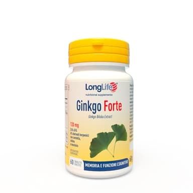 LongLife® Ginkgo Forte | Integratore di ginkgo con centella, colina e inositolo | Microcircolo, memoria e funzioni cognitive | Antiossidante | Fino a 2 mesi di trattamento | Senza glutine e vegano