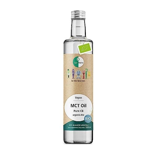 Go-Keto BIO MCT Oil C8, 500ml | Olio MCT C8, 100% olio di cocco biologico, senza olio di palma | perfetto per dieta chetogenica | crema di caffè cheto per caffè o frullato cheto | Paleo, vegano