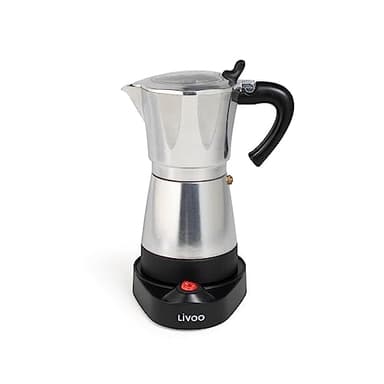 Livoo - caffettiera italiana elettrica DOD117A - 300ml, 6 tazze, 480W, alluminio, funzione di mantenimento al caldo
