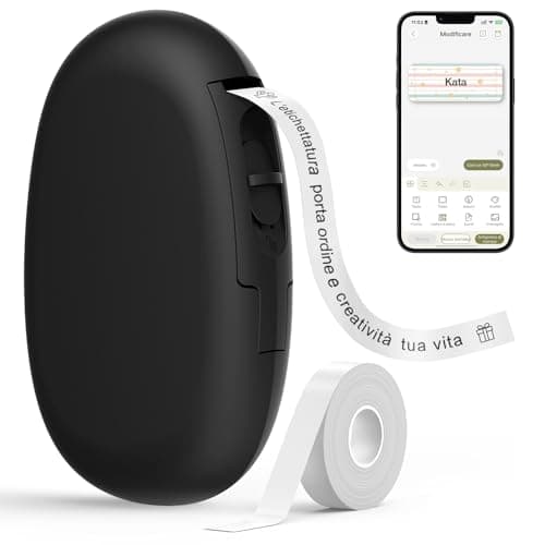 SUPVAN Stampante di Etichette - E10 Bluetooth Portatile Etichettatrice per iOS & Android, Etichettatrice Etichette Adesive con 1 Rotolo di Etichette, Nero