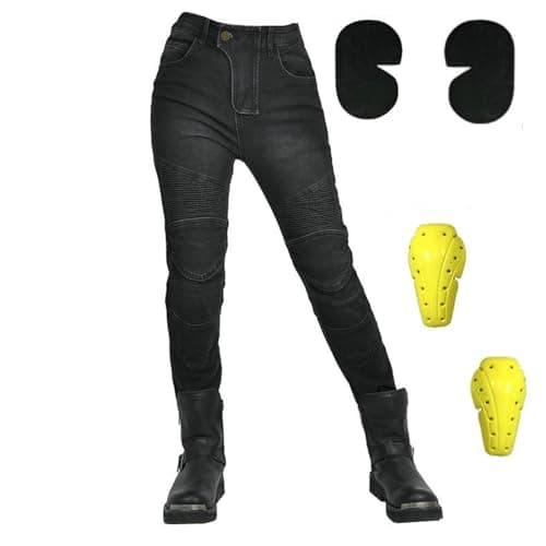 HOMDECR Jeans da Moto da Donna Pantaloni da Motociclista in Denim Impermeabili Protezione Impermeabile Pantaloni da Moto da Ciclismo Jeans da Motociclista Elasticizzati con 4 Protezioni (Nero,M)