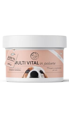 Vitamine per Cani - Complesso multivitaminico cane in polvere per Cani con minerali 200g - Vitamine cane con Erba d'orzo, spirulina e lievito di Birra - Vitamine e minerali 100% Naturali.