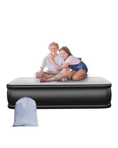 Viagkiki Materasso Gonfiabile, Singolo, 190x99x46 cm, Materasso Gonfiabile con Pompa Integrata per Casa, Viaggi e Campeggio, Peso massimo: 300 kg (Nero e Grigio)