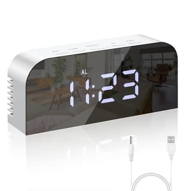 Vinabo Sveglia da Comodino Digitale, Sveglia Digitale da Comodino, 2 Livelli di Luminosità, 12/24H, con 2 Porte di Ricarica USB, Orologio da Tavolo Decorazione Moderna per Casa o Camera da Letto