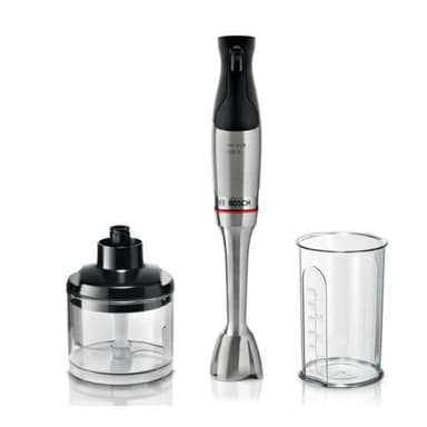 Bosch Frullatore a immersione ErgoMaster Serie 6 MSM6M820, 10 anni di garanzia motore, tritatutto, mixer, utilizzabile con una sola mano, 4 lame in acciaio inox, giunto in ceramica, raffreddamento ad