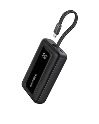 Anker Zolo Power Bank, 10000mAh 30W High Speed Portable Charger with Built-in USB-C Cable, 1 USB-C Cable, 1 USB-A for iPhone 16/16 Pro/16 Pro Max/16 Plus, MacBook, Galaxy, iPad and More