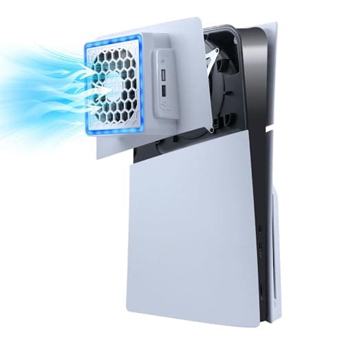 Mcbazel Ventola di Raffreddamento Laterale per PS5 Slim con Luce RGB, Ventola Calore Regolabile a 3 Velocità e Accessorio con USB adatto a Console PS5 Slim Digital/Disc Console(Non per PS5/PS5 Pro)