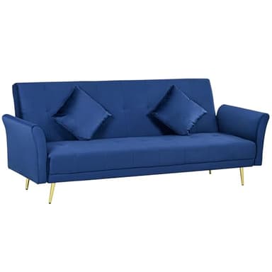 HOMCOM Divano Letto 3 Posti Clic Clac con 2 Cuscini, Divano Letto Singolo con Schienale Regolabile in Tessuto Imbottito Effetto Velluto, 215x83x87 cm, Blu