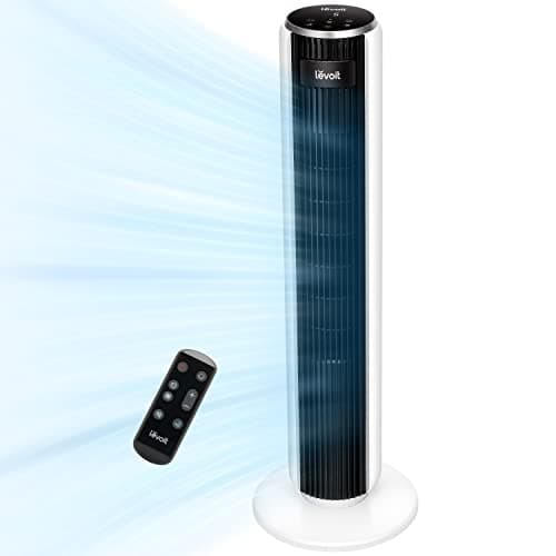 LEVOIT Ventilatore a Torre con Telecomando 92CM, Amazon Exclusive, Potente Ventola di Raffreddamento Silenziosa 28 dB, 3 Modalità, 5 Velocità, Oscillazione 90° Timer 12H, Display LED, 39W