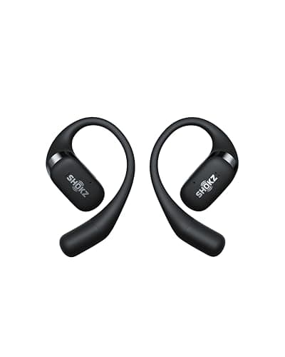 SHOKZ Auricolari OpenFit open-ear, auricolari Bluetooth True Wireless con microfono, auricolari con gancio, ricarica rapida, 28 ore di riproduzione, impermeabilità IP54 - Nero