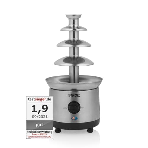 Princess Fontana di cioccolato XXL – 4 piani in acciaio – Mantenimento in caldo – 190 W – 1,1 L – senza PFOA e BPA – argento – 292999