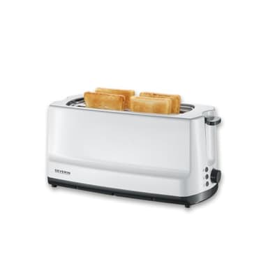 SEVERIN Tostapane Automatico A Fessura Lunga, 4 Fette, Griglia Integrata Scaldapanini, Corpo In Acciaio Inox, Per Tostare, Scongelare E Riscaldare, 1.400 W, Bianco/Grigio, AT 2234