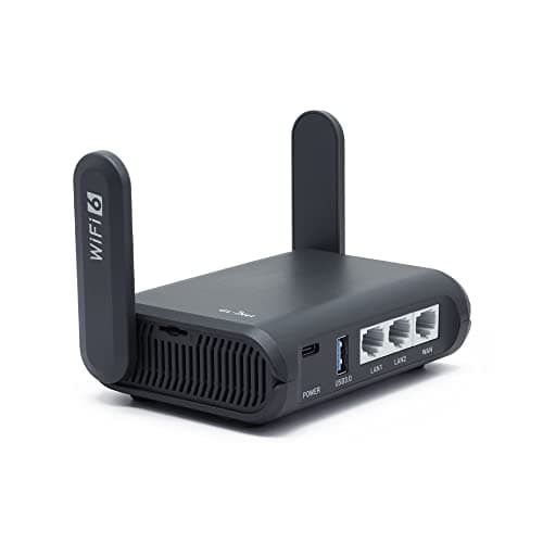 GL.iNet AXT1800 (Slate AX) Router WiFi 6 Gigabit Dual Band per Casa & viaggio, Portatile, AX1800Mbps, 3 Porte Gigabit, 1 Porta USB 3.0, VPN, WPA3, IPV6, MU-MIMO, 512GB Slot Per Scheda TF