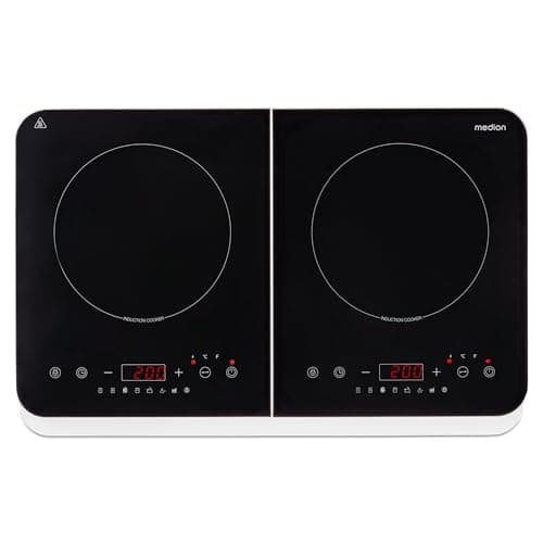 MEDION Piastra induzione doppia portatile 2 fuochi 3500W nero, piano cottura doppio con 10 livelli temperatura, fornello induzione con display LED e spegnimento automatico, MD18493