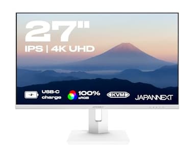 JAPANNEXT Monitor Bianco 27" IPS 4K UHD (3840x2160) HDR | Ricarica tramite USB-C (65W) Altezza e inclinazione regolabili (HSP) Altoparlanti G-Sync/FreeSync | Garanzia 2 anni | JN-IPS27UHDR-C65W-HSP-W