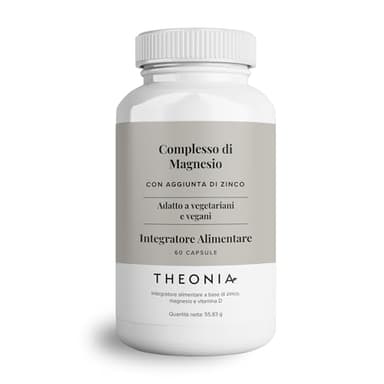 Theonia complesso di magnesio ad alta concentrazione, 205 mg con zinco e vitamina D3 - Muscoli e ossa più sani, funzione nervosa e supporto energetico - 60 capsule, non OGM, vegetariano