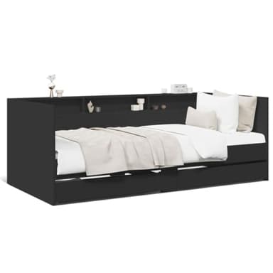 Keyroto Divano Letto con Cassetti Nero 75x190 cm in Legno Multistrato, Divani Economici, Divano Letto 2 Posti, Divani Letto, Divano Letto Economico