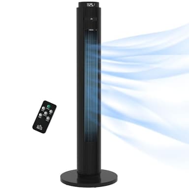 HOMCOM Ventilatore a Torre 45W a 4 Modalità e 3 Velocità con Timer da 12h, Ventilatore da Terra in ABS con Telecomando, Ø31.5x96 cm, Nero