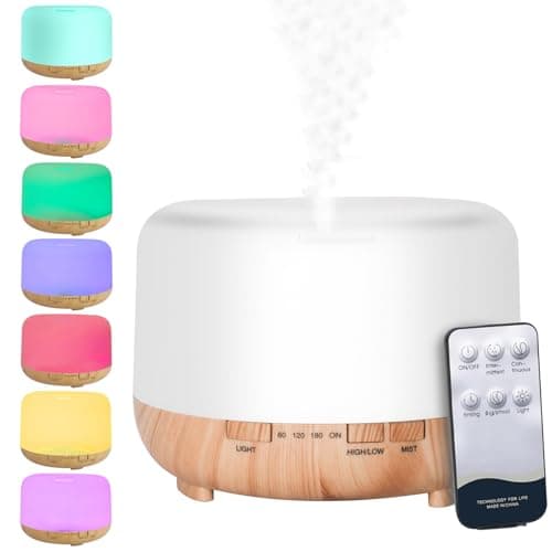 Suevut Diffusore Elettrico Oli Essenziali 500 ml con Timer e 7 Colori LED, Umidificatore Ambiente Senza BPA per Casa Ufficio Yoga, Spegnimento Automatico