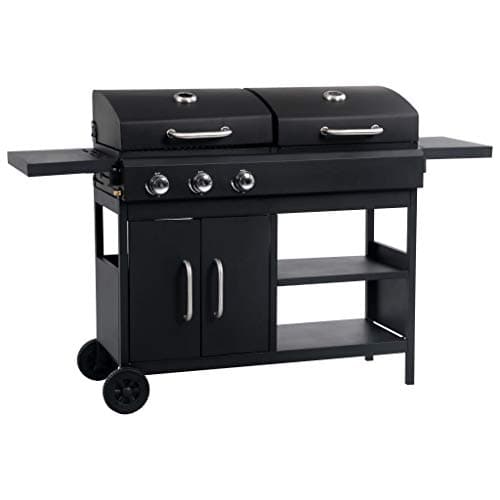 Festnight Barbecue Carbonella, Griglia Barbecue, Barbecue Portatile, con 2 ruote, Barbecue Combinato Carbone e Gas 3 Fuochi