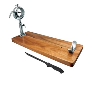 NERTHUS Telescopico + Coltello Porta prosciutto, Legno Acciaio Inossidabile, Marrone