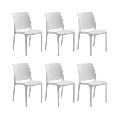 GLOUPIE Set 6 Sedie Volga In Polipropilene Bianco, Impilabili, Dimensioni 54 x 46 x 81 Cm, Peso 3,5 Kg,Per Interno Ed Esterno, Made In Italy, Sedia Impilabile