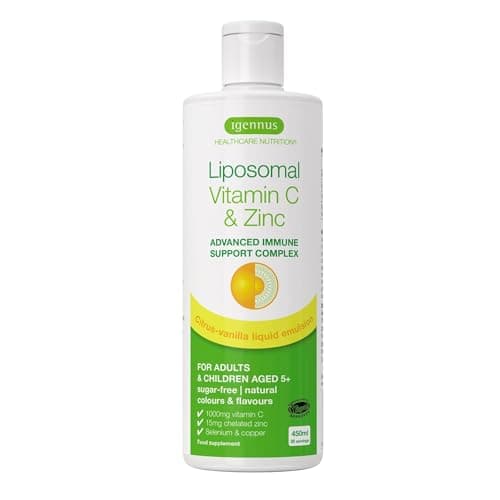 Vitamina C Liposomiale Liquida 1000mg & Zinco, Rame E Selenio. Supporto Per Le Difese Immunitarie Ad Alto Assorbimento Per Adulti E Bambini. 30 Porzioni, Agrumi E Vaniglia, 450 Millilitro