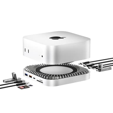 RayCue Mac Mini M4 Dock, mini supporto in alluminio per Mac Mini M4 e M4 Pro 2024 con alloggiamento SSD M.2 NVMe/SATA, HDMI 4K60Hz, USB A/C 10G, USB A*2 5G, ricarica USB-C, SD/TF, audio