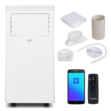 MEDION Condizionatore Portatile Smart P1002 (10000 BTU 3-in-1, raffreddamento, ventilazione, deumidificazione, WiFi, modalità notturna, schermo a LED, con telecomando e kit installazione, MD 37733)