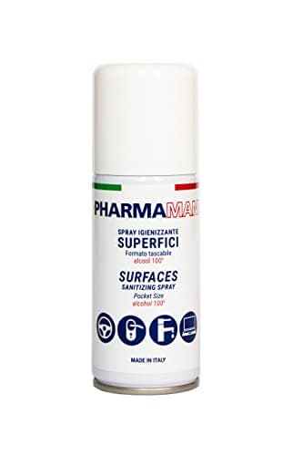 Pharmamani SPRAY IGIENIZZANTE SUPERFICI Tascabile da 100 ml. 100% Alcool, Efficacia immediata, Igienizza le Superfici al Contatto, Asciuga rapidamente. Profumo gradevole.