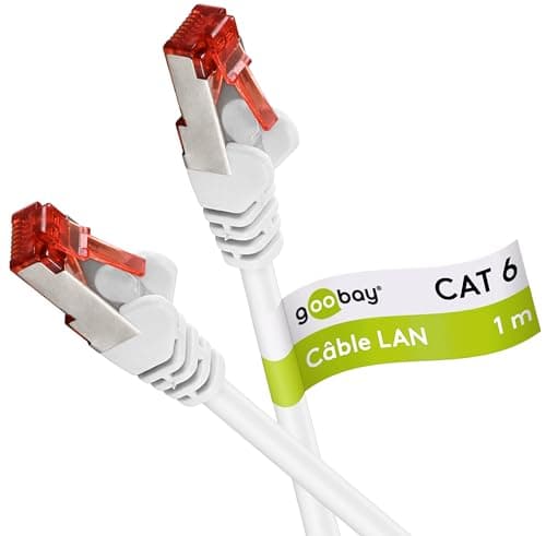 Goobay 95757 Cavo CAT 6 Cavo di rete Lan per Gigabit Ethernet S-FTP Cavo patch a doppia schermatura con spina RJ45, 1 m, bianco