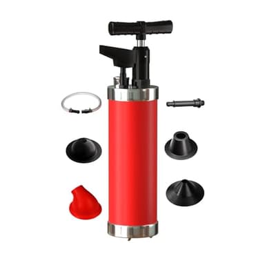 Qcesorib Sturalavandini a Pressione con Manometro dell'Aria, Pompa Stura Scarichi a Pressione, Sturalavandino ad Aria compressa con 4 Ventose, per WC Lavandino Vasca da Bagno