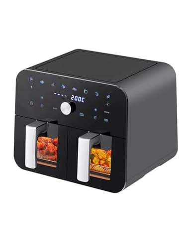 Maxesla Dual Zone Friggitrice ad Aria 10L, 2400W Friggitrice Digitale con 2 5L Cestelli Antiaderenti, 8 Funzioni, Display Touch e Manopole Rotanti