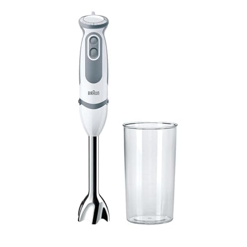 Braun Minipimer MultiQuick 5 Vario MQ5200 Frullatore ad Immersione, 21 Velocità, Tecnologia Tedesca, Preciso e Potente, Impugnatura Ergonomica, Dotato Bicchiere da 600 ml, Potenza 1000W, Bianco/Grigio