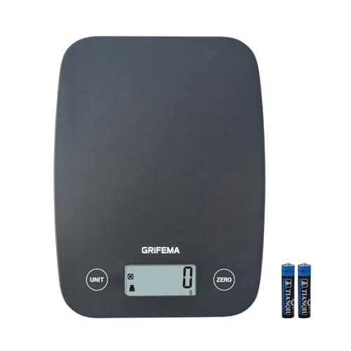 GRIFEMA GA2004 Bilancia da cucina con display LCD, bilancia alimentare multifunzione 5 kg (1 g esatto) per cuocere al forno e cucinare, 2 batterie incluse