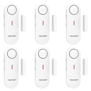 TECKNET Allarme Casa Senza Fili, Mini Sensori Allarme Porte E Finestre, Allarme & Campanello 2-in-1, Controllo del Volume a 3 Livelli, Sistema di Allarme per Casa, Negozio, Ufficio, Garage (6 PCS)