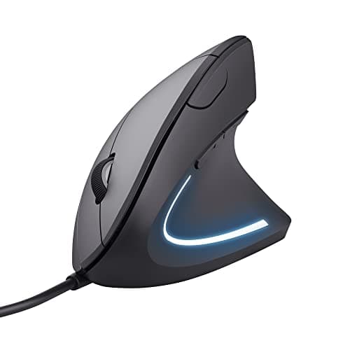 Trust Verto Mouse Verticale Cablato, Mouse Ergonomico con Filo, 1000/1600 DPI, Cavo USB 1,5 m, Illuminazione LED, 6 Pulsanti per PC, Computer, Portatile, Mac - Nero