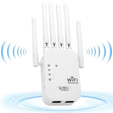 Amplificatore segnale WiFi Extender 1200Mbps Dual Band 1200Mbps WiFi Booster, 5GHz e 2.4GHz Dual Band, 6 antenne Internet Booster, WiFi Extender con porta Ethernet