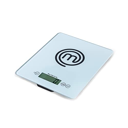 MasterChef Bilancia Cucina Digitale, Pesa Cucina Elettronica per Alimenti, in Grammi e Once (Limite di 5 kg), con Funzione Tare, Vetro temperato, Spegnimento Automatico, Professionale, Argent