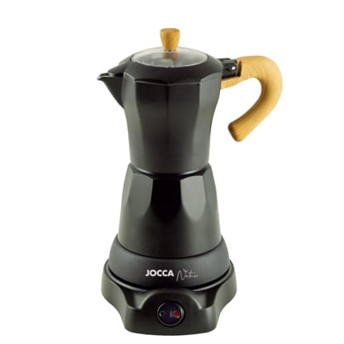 Jocca, Caffettiera Elettrica Italiana, Linea Nature, Spegnimento automatico, Mantiene il calore, Base Girevole, Nera, 6 Tazze