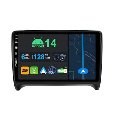 YUNTX 9 pollici Android 14 Autoradio per Audi TT MK2 8J 2006-2012 | Octa Core | 6GB 128GB | Integrato 4G LTE | CarPlay&Android Auto | DSP | DAB | QLED | Dual Band WIFI | Bluetooth 5.0