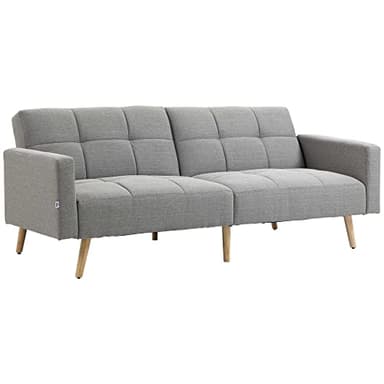 HOMCOM Divano Letto Matrimoniale con Tessuto Traspirante Effetto Lino e Schienale Regolabile, 205x88x80 cm, Grigio